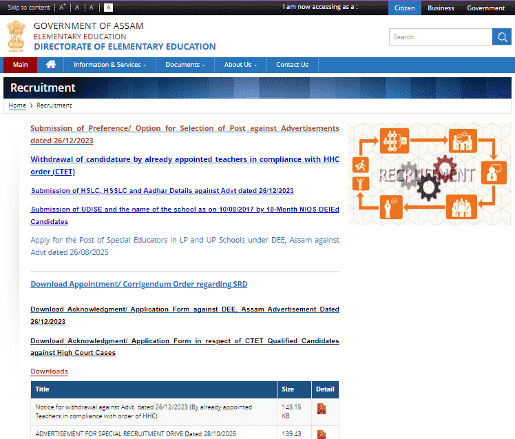 DEE Assam Teacher Recruitment 2025