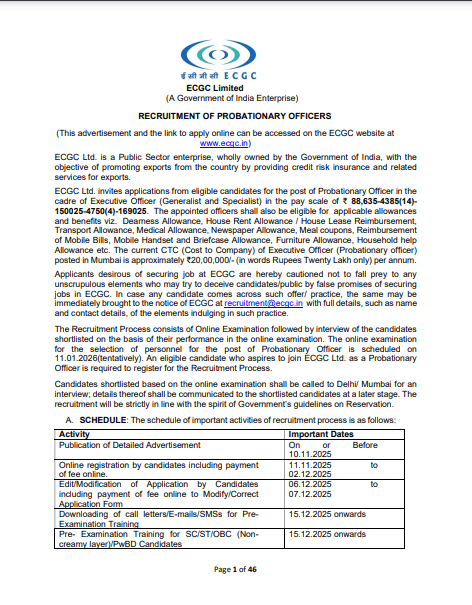 ECGC PO Vacancy 2025