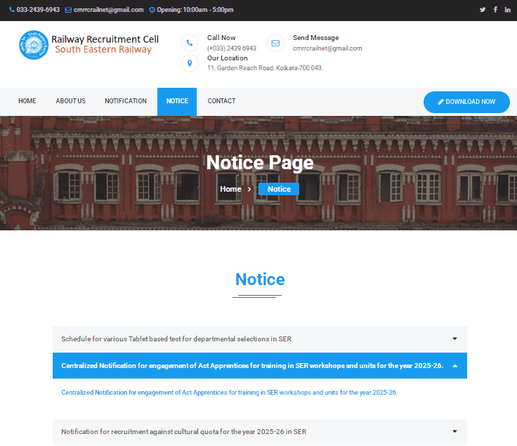 RRC SER Apprentice Vacancy 2025