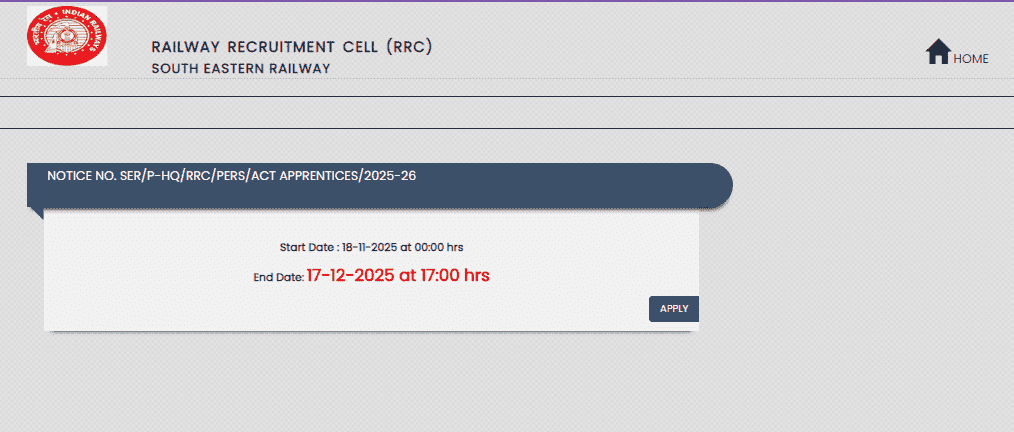 RRC SER Apprentice Vacancy 2025