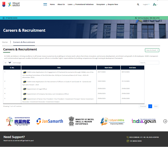 SIDBI CCA Vacancy 2025