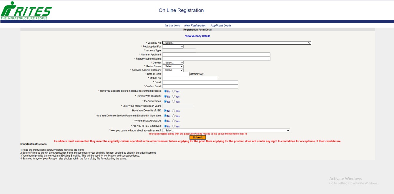 How to Apply Online RITES Assistant Manager Recruitment 2025