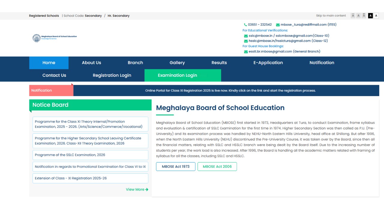 Meghalaya MBOSE Time Table