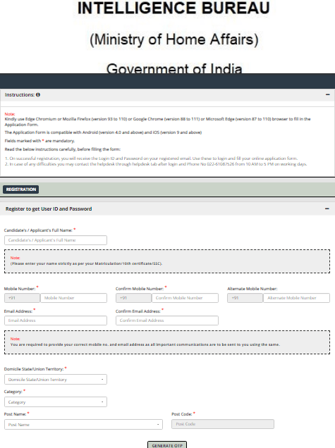 Intelligence Bureau IB MTS Vacancy 2025