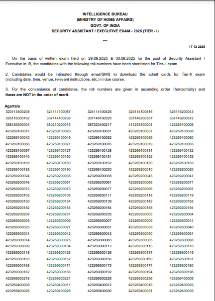 IB Security Assistant Executive Result 2025