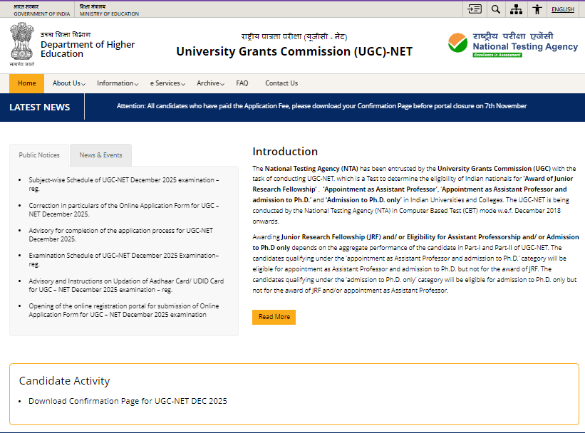 UGC NET Exam City Intimation Slip 2025