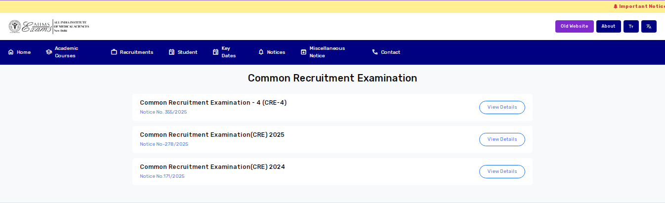 AIIMS 4th CRE Group B & C Admit Card 2025