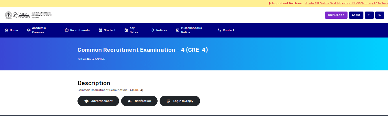 AIIMS 4th CRE Group B & C Admit Card 2025