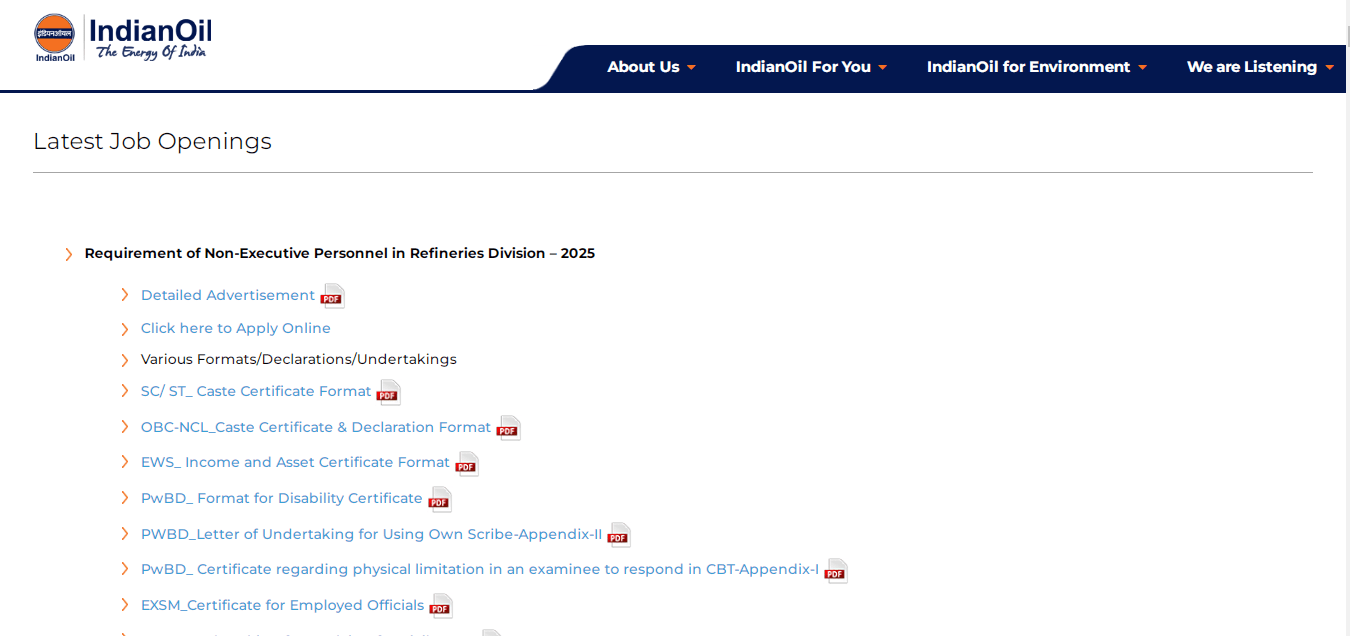 IOCL Non Executive Recruitment 2026