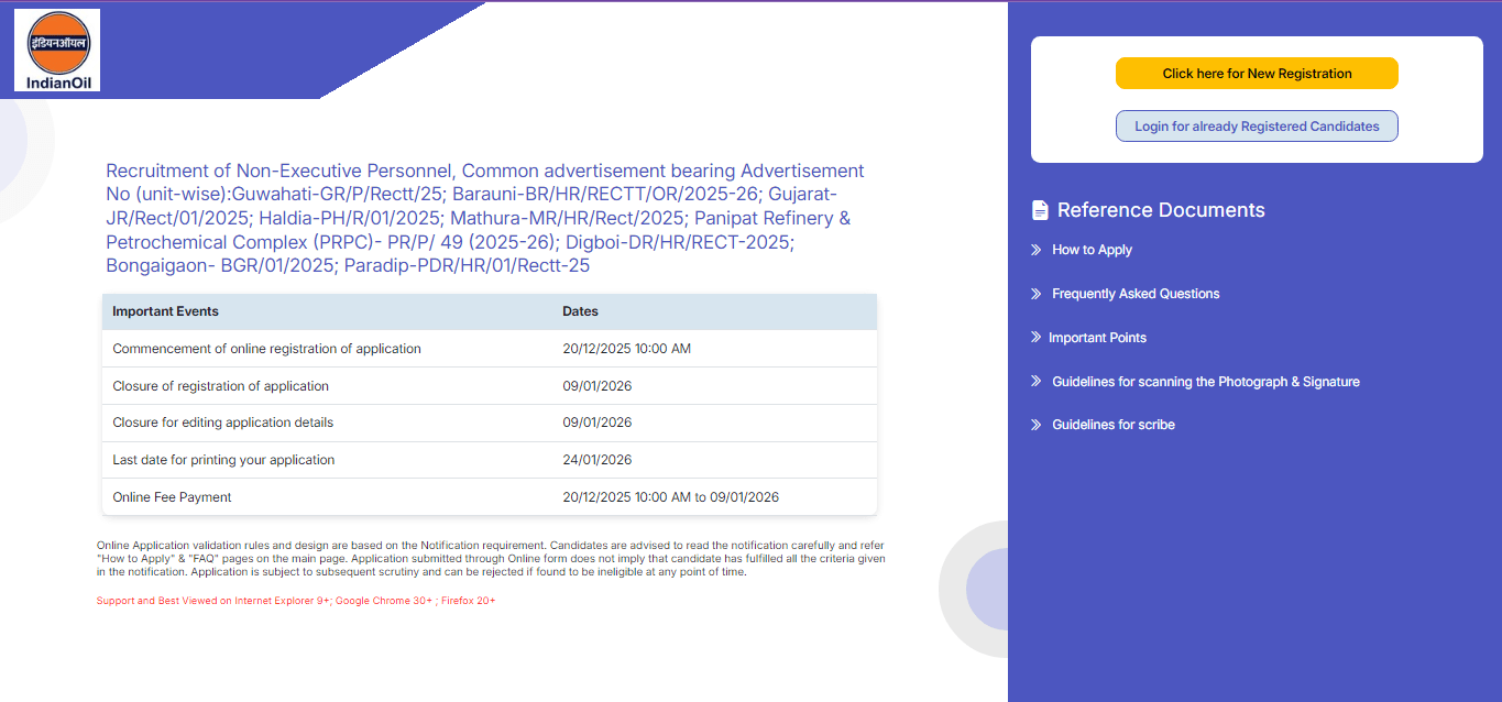 IOCL Non Executive Recruitment 2026