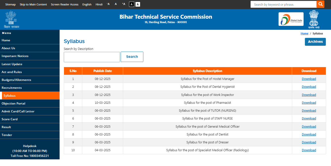 BTSC Dental Hygienist Syllabus 2026