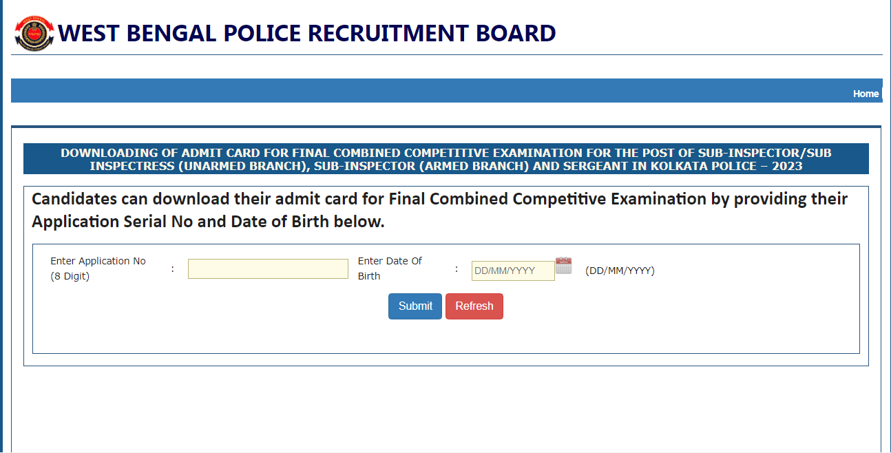 WBPRB Sub Inspector (SI) Admit Card 2025