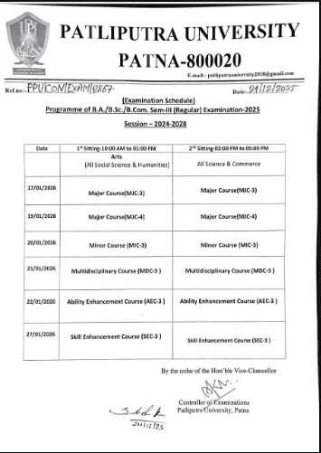 PPU Sem 3 Exam Admit Card 2025