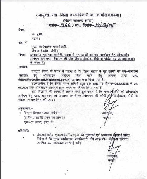 Jharkhand Home Guard Corps Garhwa Bharti 2026