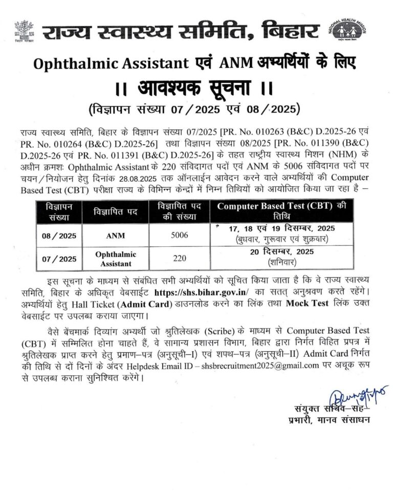 Bihar ANM Exam Date 2025