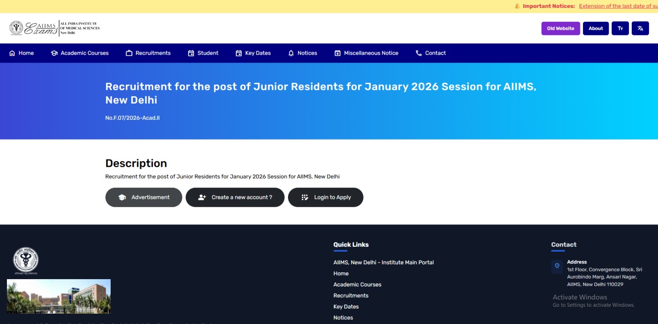 How to Apply  AIIMS Delhi Junior Resident Recruitment 2025