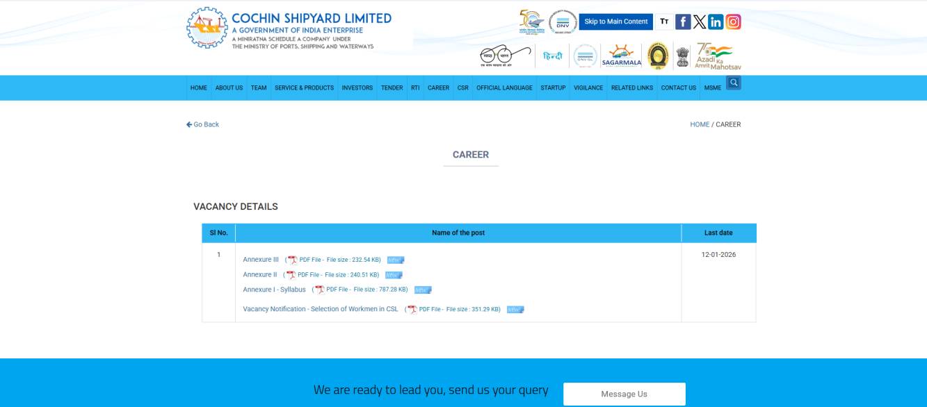 How to Apply Online for the CSL Workmen Recruitment 2025