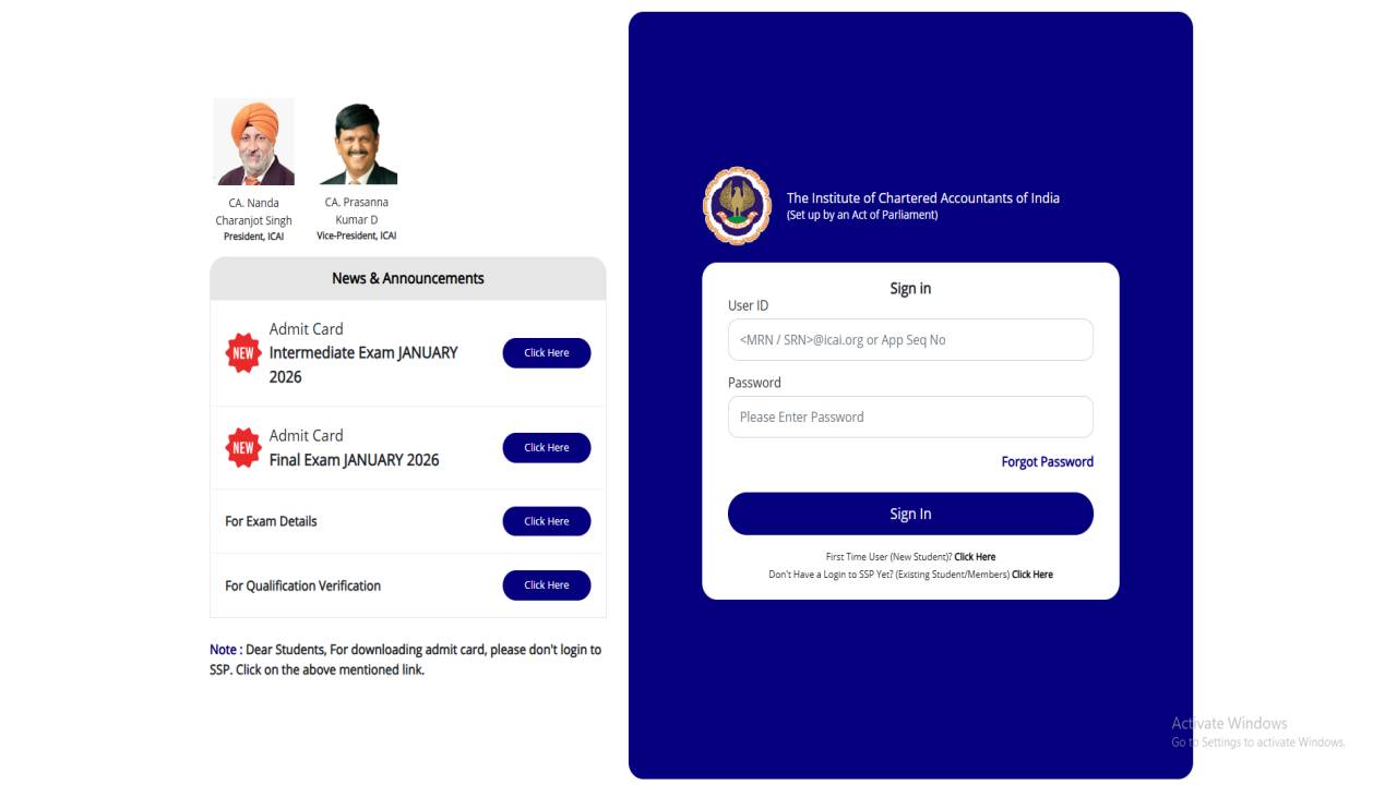ICAI CA Admit Card 2026 कैसे Download करें