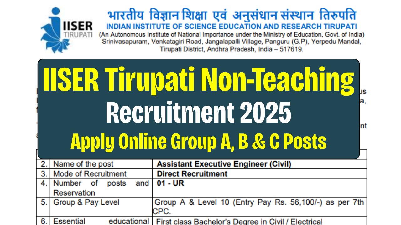 IISER Tirupati Non-Teaching Recruitment 2025