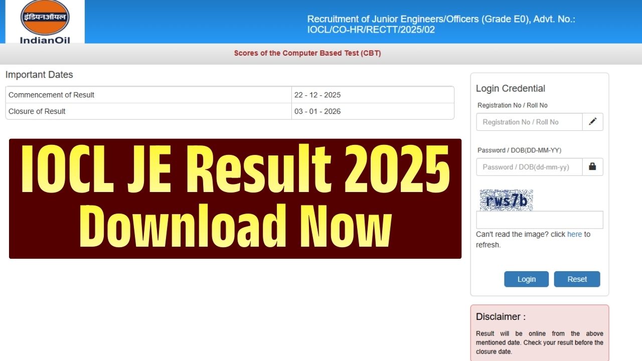 IOCL JE Result 2025