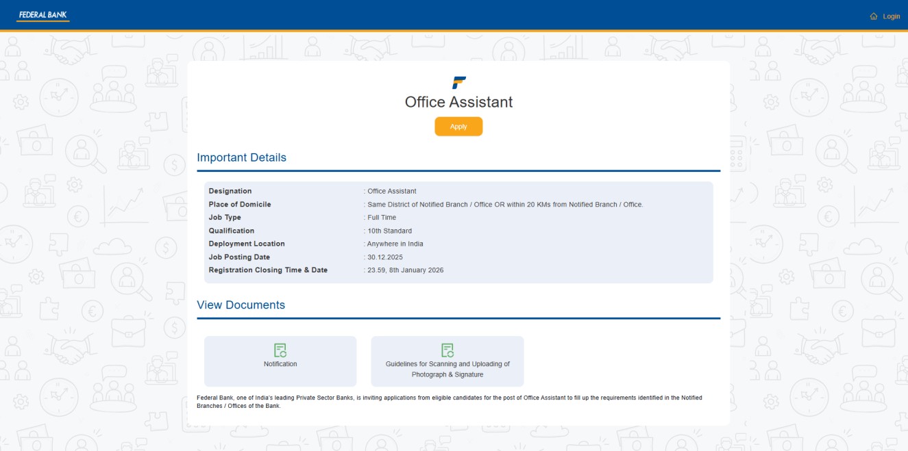 How to Apply Federal Bank Office Assistant Recruitment 2026