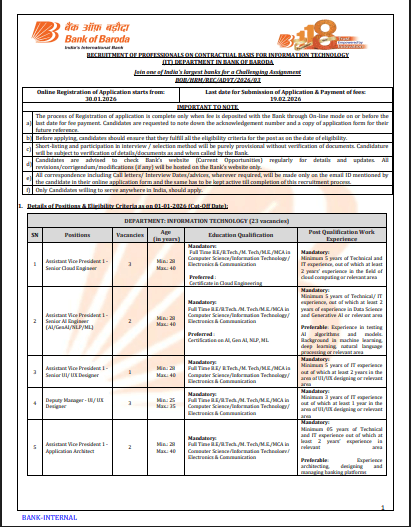 Bank of Baroda IT Department Recruitment 2026