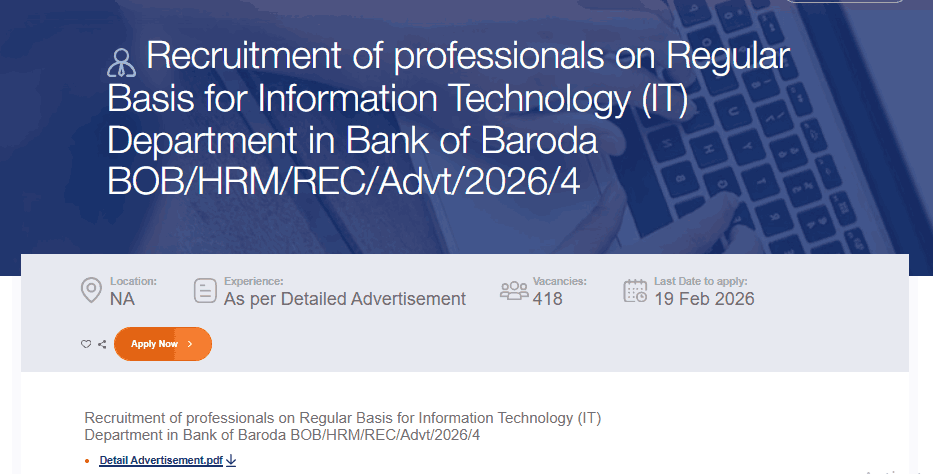 Bank of Baroda IT Department Recruitment 2026