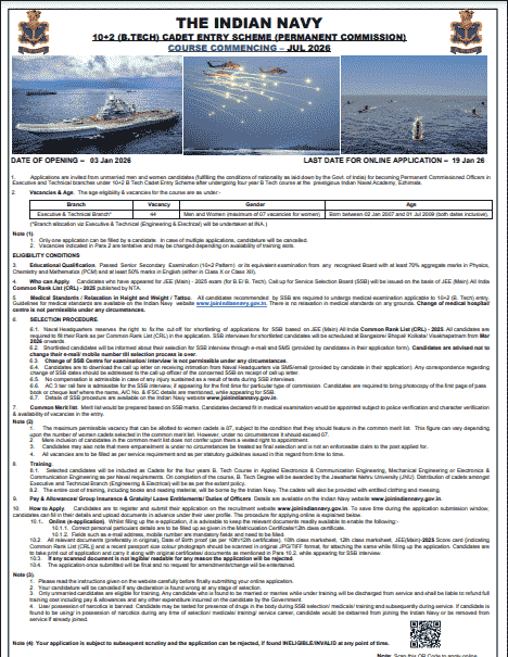 Indian Navy SSC Officer Jan 2027 Recruitment