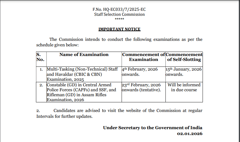 SSC Constable (GD) Exam Date 2026