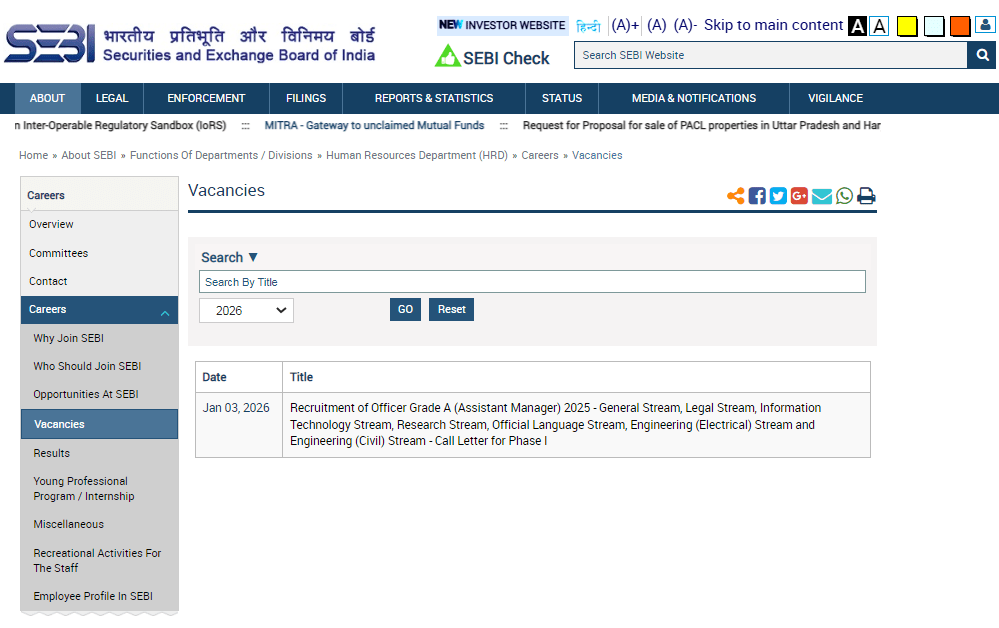 SEBI Grade A Admit Card 2026