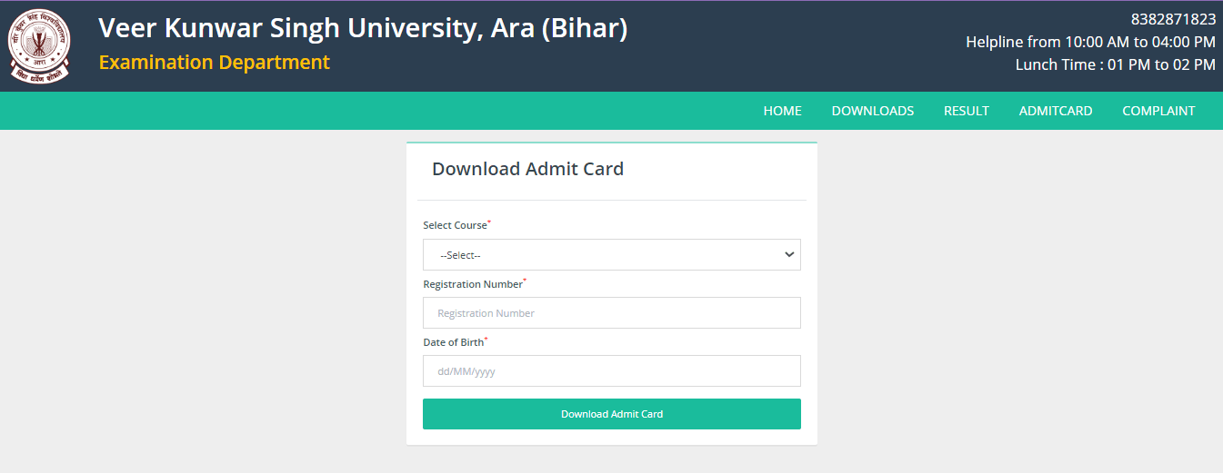 VKSU Semester 1 Admit Card 2026