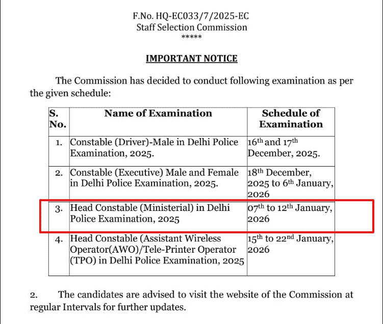 Delhi Police Head Constable Admit Card 2026