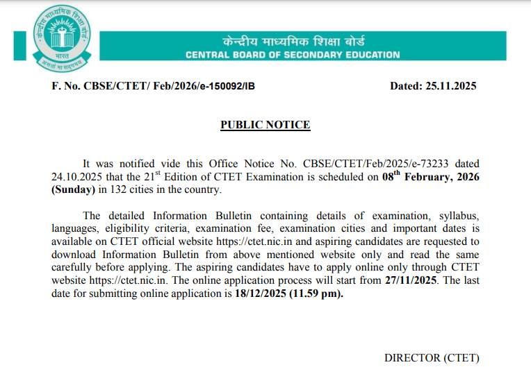 CTET Exam Date 2026