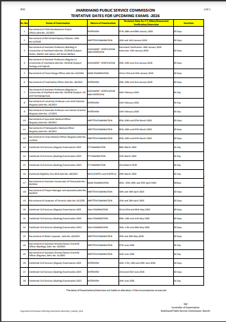 JPSC Exam Calendar 2026