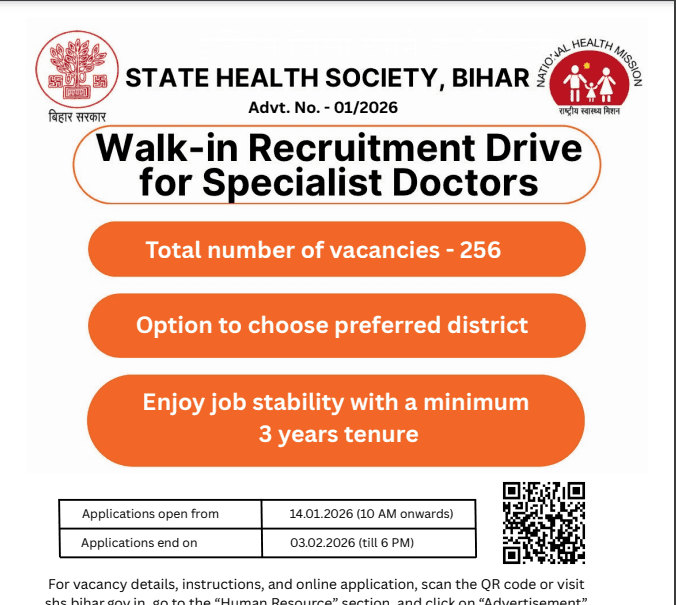 Bihar SHSB Specialist Doctor Recruitment 2026