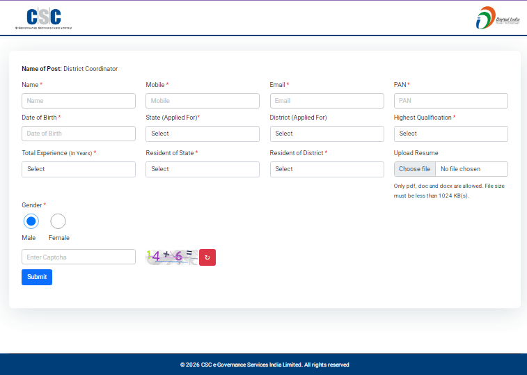 Bihar CSC District Coordinator Recruitment 2026