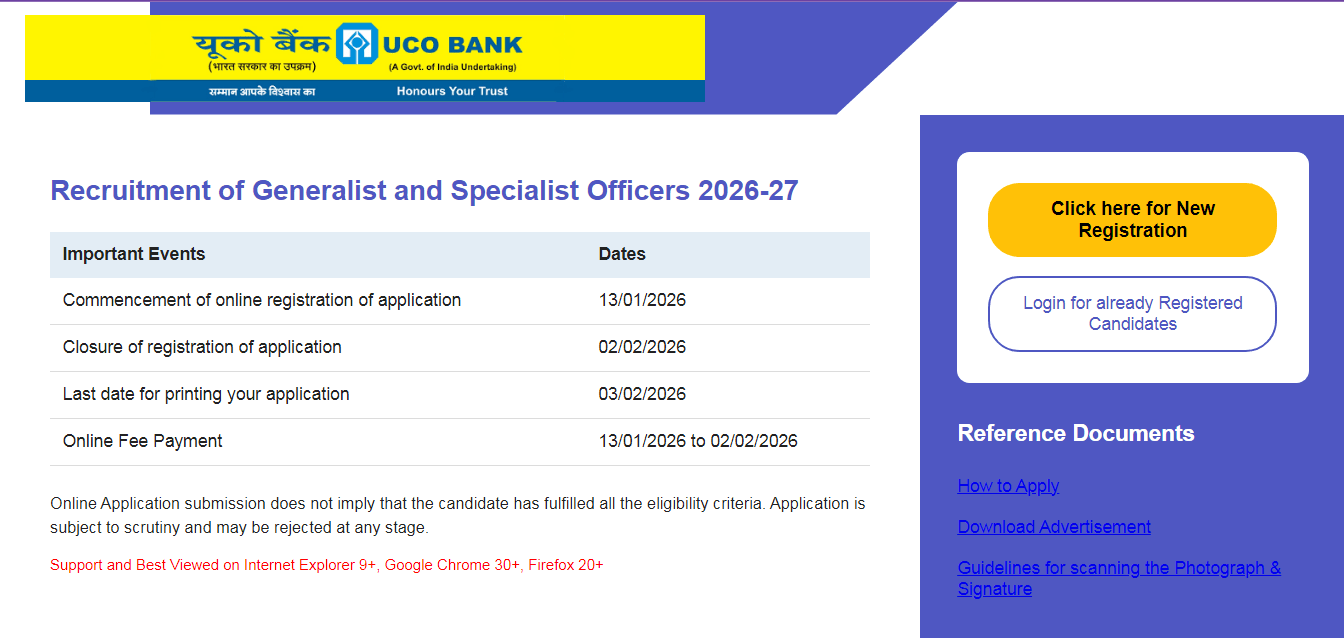 UCO Bank Generalist And Specialist Recruitment 2026