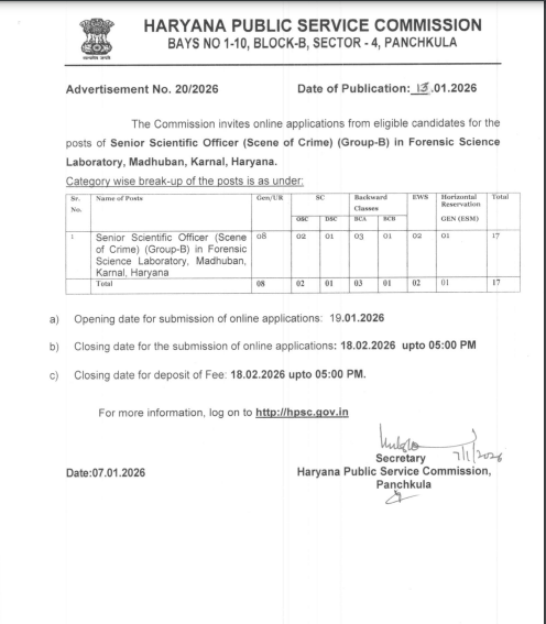 HPSC Senior Scientific Officer Recruitment 2026