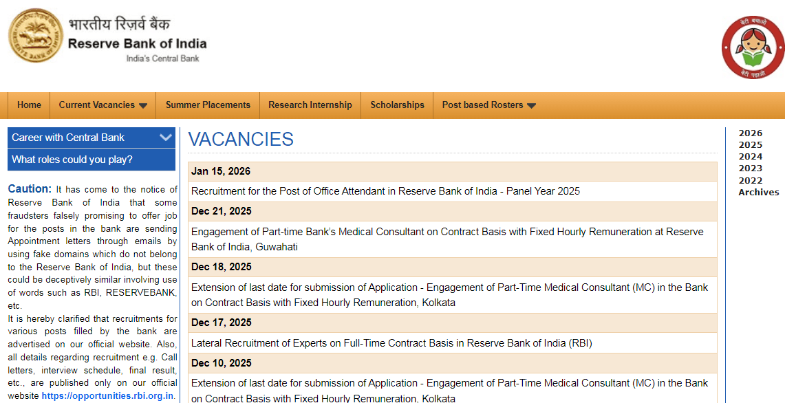 RBI Office Attendant Recruitment 2026