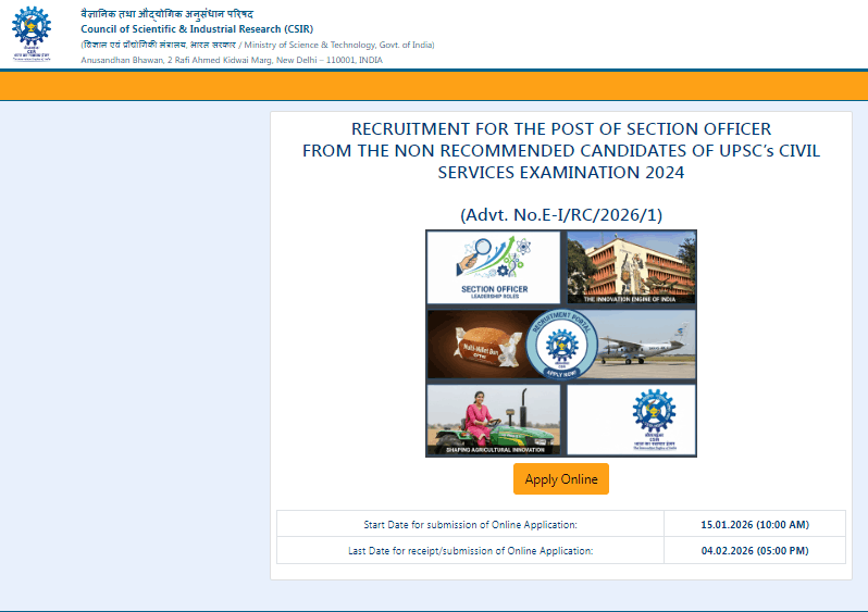 CSIR CLRI Section Officer Recruitment 2026