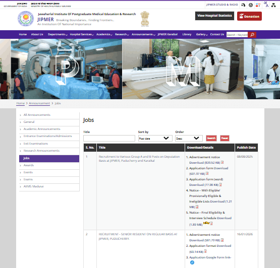 JIPMER Senior Resident Recruitment 2026