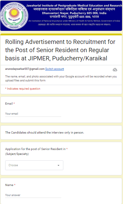 JIPMER Senior Resident Recruitment 2026
