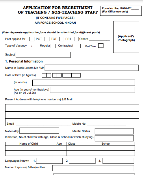 Airforce School Recruitment 2026