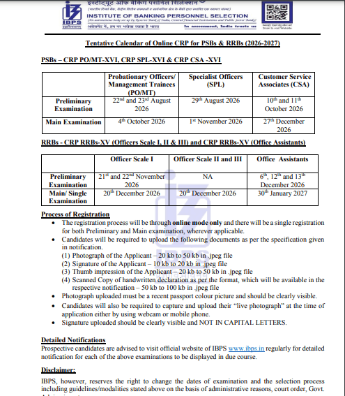IBPS Exam Calendar 2026-27