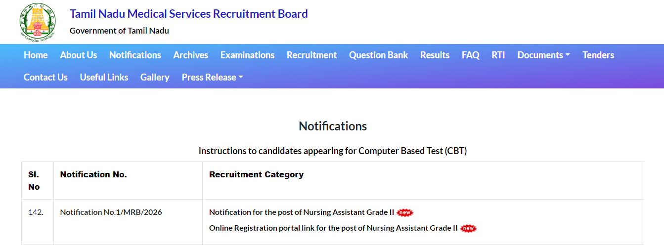 TNMRB Nursing Assistant Grade II Recruitment 2026