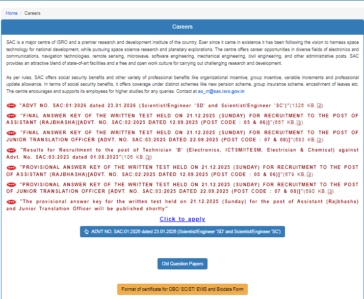 ISRO SAC Scientist Recruitment 2026