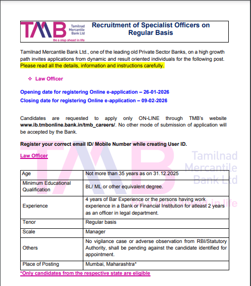 TMB Law Officer Online Form 2026