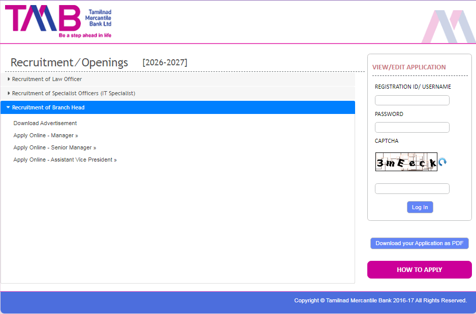 TMB Branch Head Online Form 2026