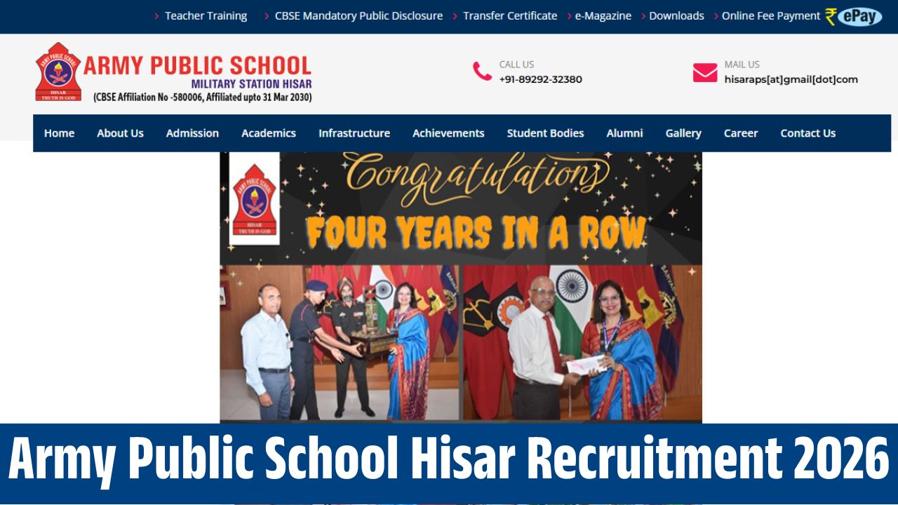Army Public School Hisar Recruitment 2026