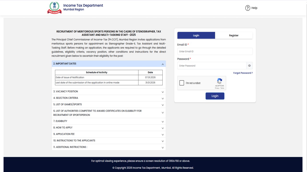 How to Apply Online Income Tax Mumbai Recruitment 2026